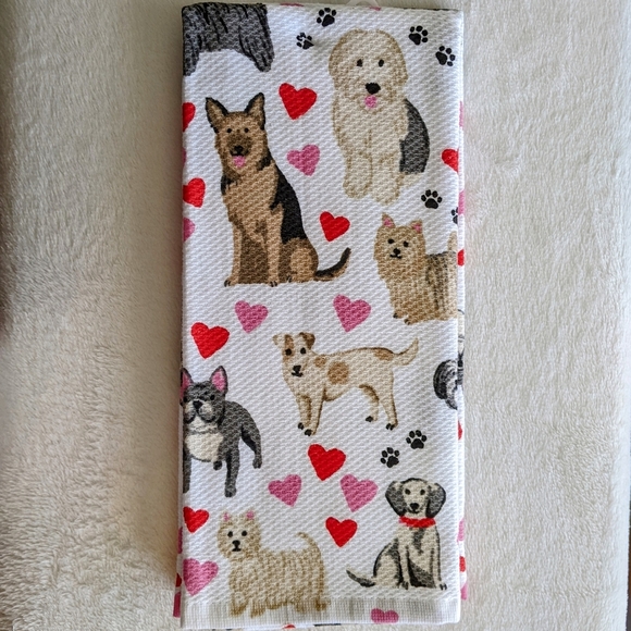 Boston Terrier Frenchie Various Dogs Hearts Set of 2 Kitchen Towel Set Multi NWT - Picture 2 of 14